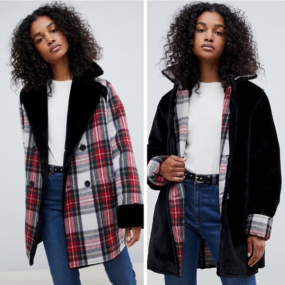 ASOS Jackets & Blazers - REVERSIBLE ASOS DESIGN faux fur and check jacket